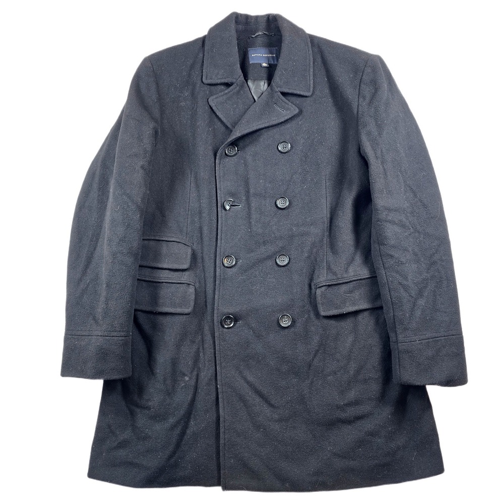 Banana Republic Pea Coat Mens XL Black Wool Cashmere Double Breasted Jacket